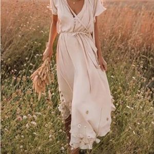 BEIGE FRILL SLEEVE WOMEN SUMMER MAXI DRESS